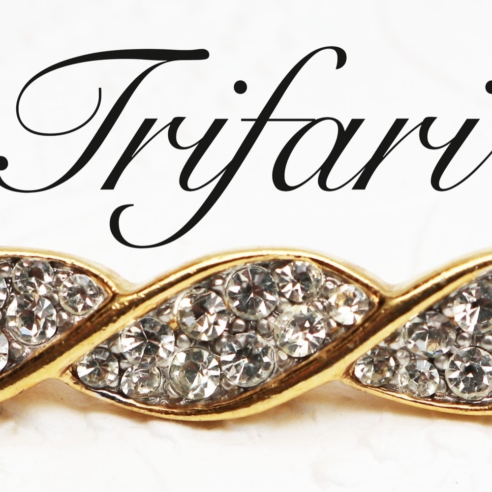80s TRIFARI Gold & Austrian Crystal Brooch/Tie Pin
